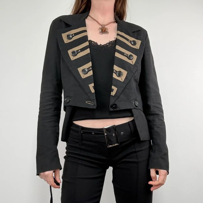 black cropped military napoleonic adjustable jacket