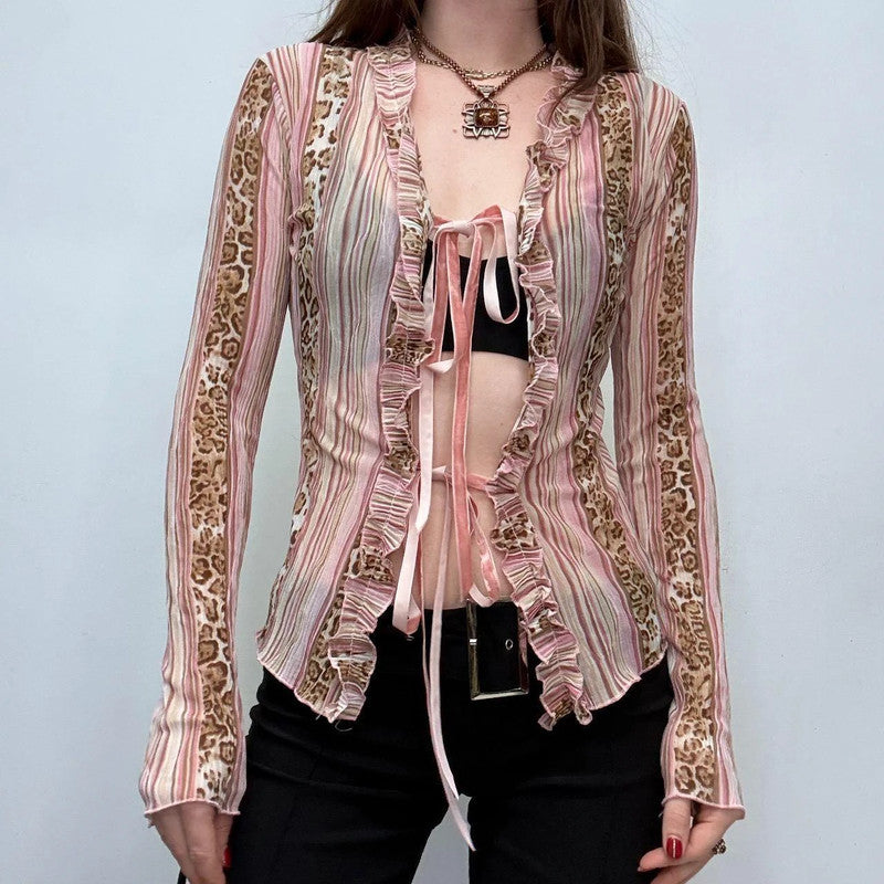 pinstripe sheer bow y2k shirt