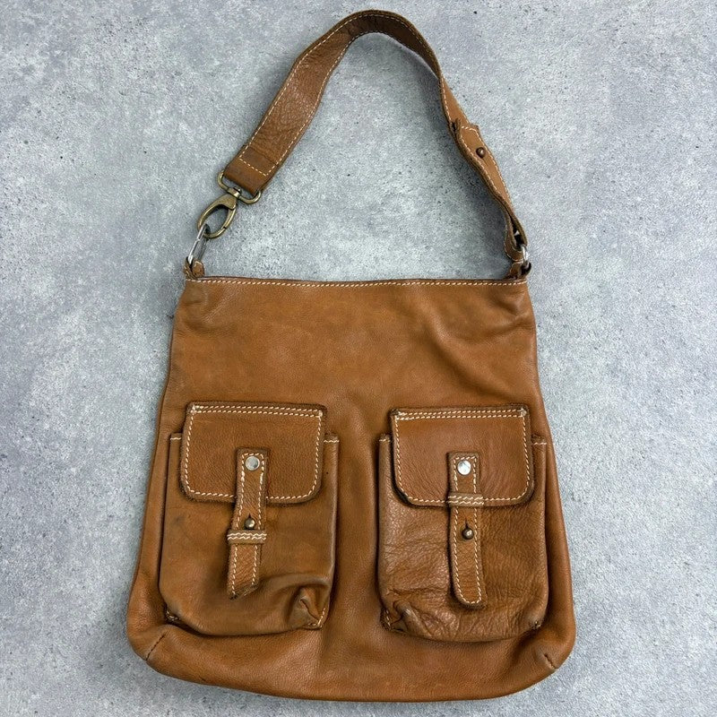 Soft light brown leather cargo boho bag