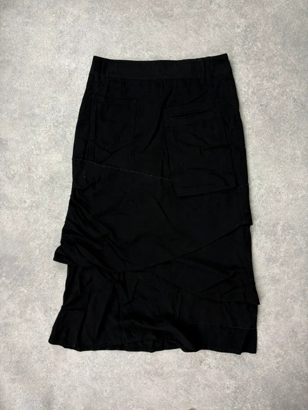 Black layered french flared asymmetric maxi skirt