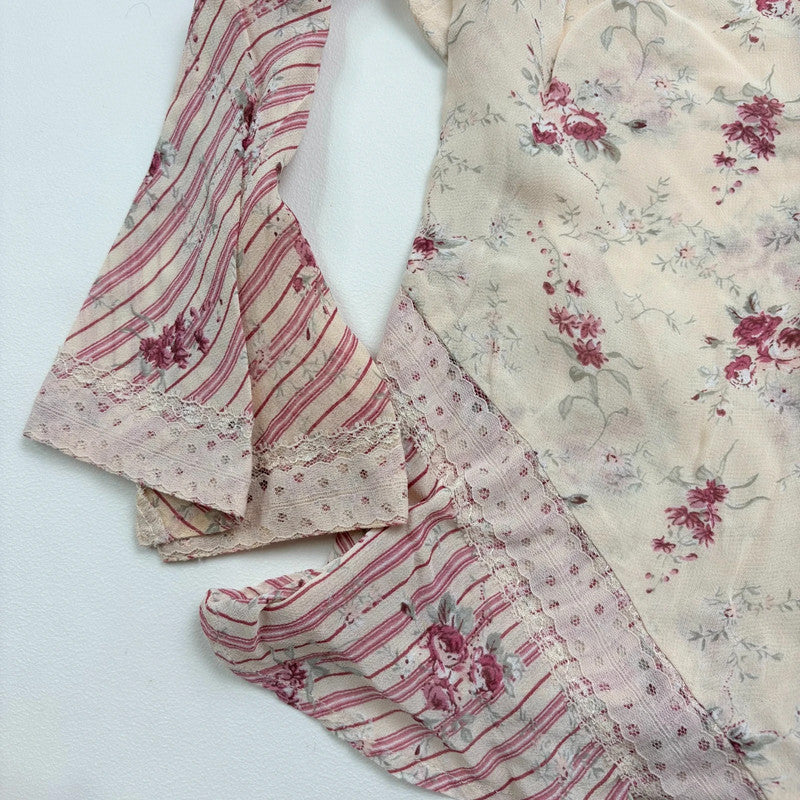 sheer floral flutter pinstripe shirt