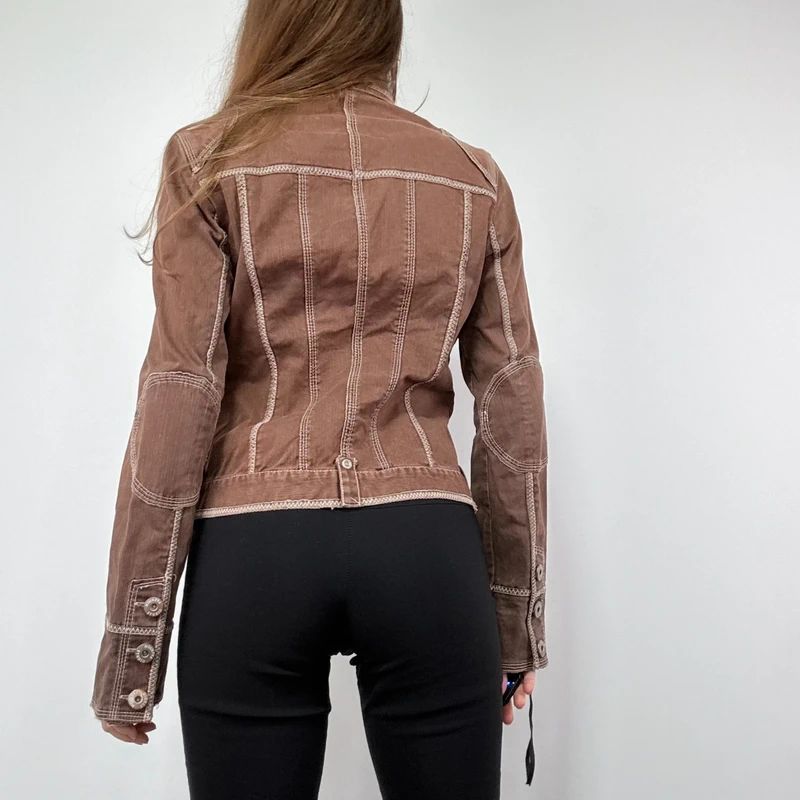 distressed brown cargo denim jacket