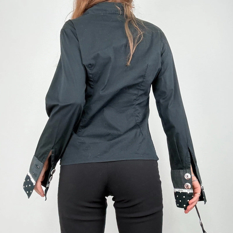 black polkadot flared shirt