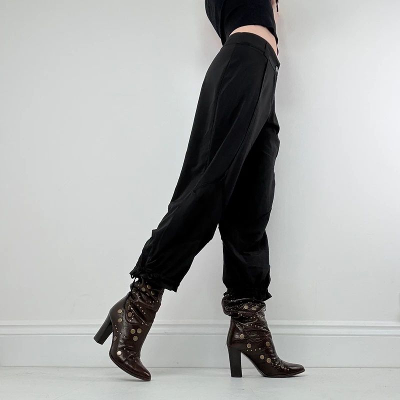 black pleated tech trousers