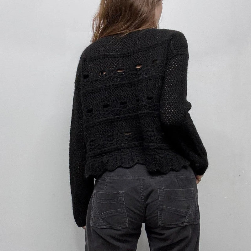 sheer pointelle black lace knit jumper