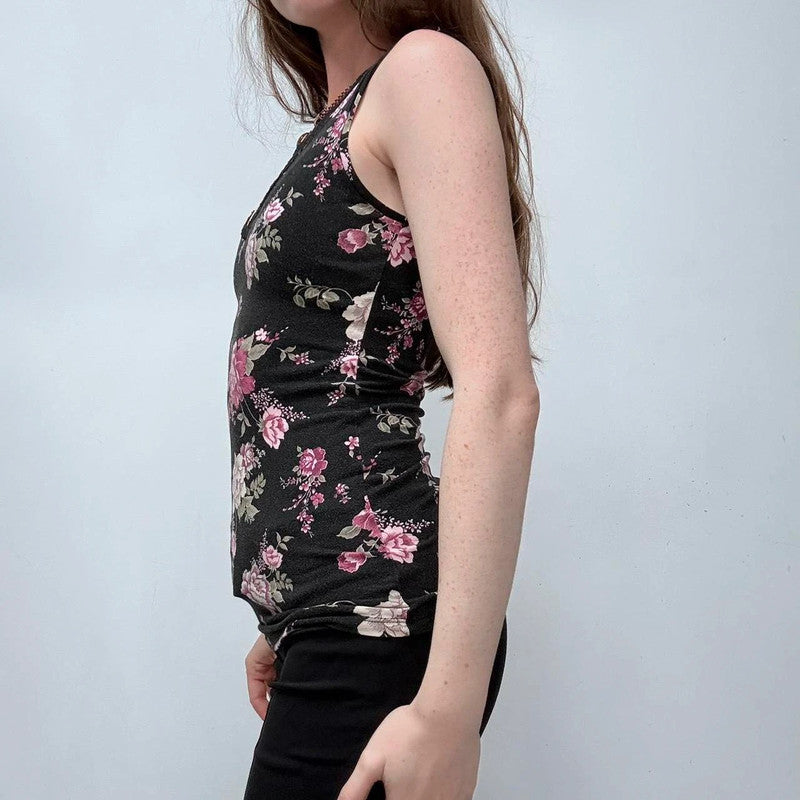 black floral lace vest top