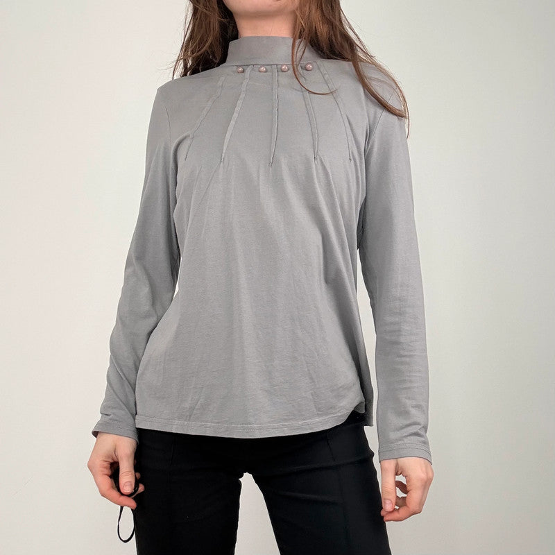 grey pleated long sleeve top