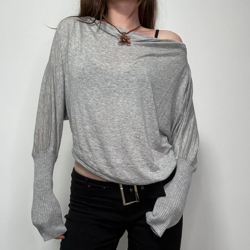 grey slouchy off the shoulder