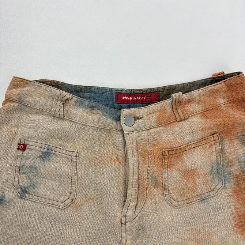 wide leg distressed dyed Linen trousers