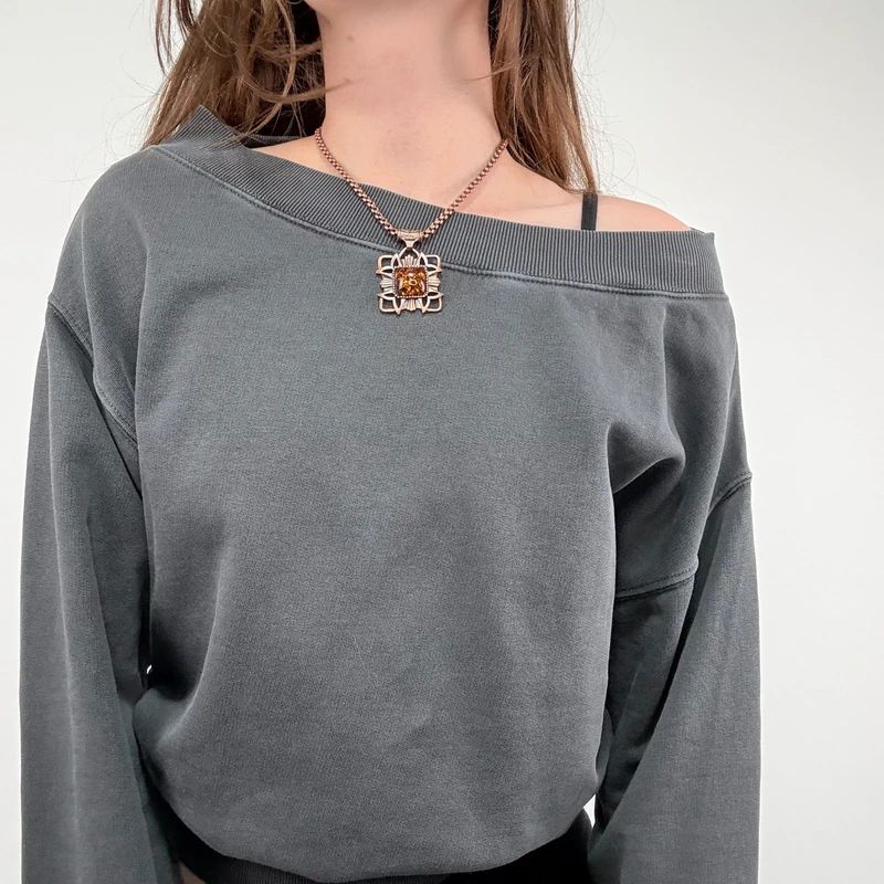 grey slash neck cropped sweater