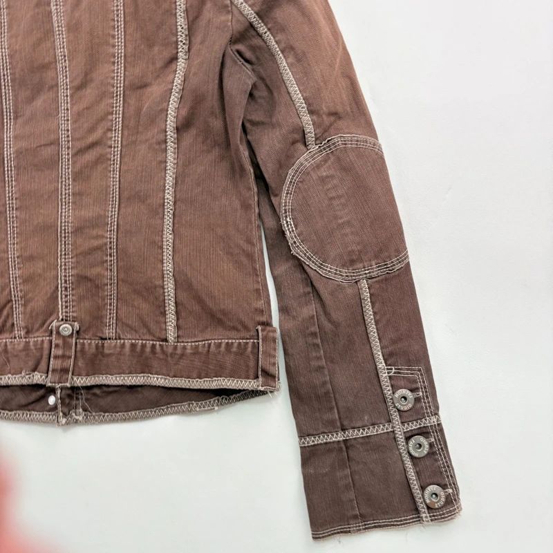 distressed brown cargo denim jacket