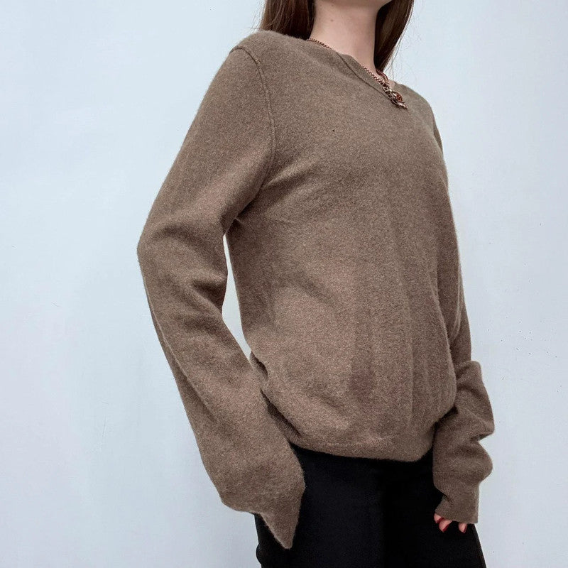 brown soft cashmere oversized jumper