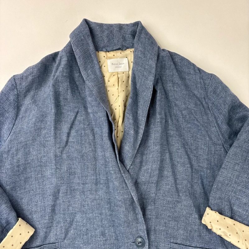 blue linen slouchy oversized long blazer