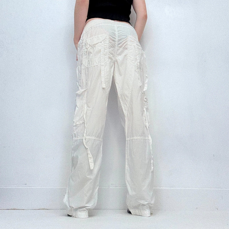 white gathered cinched cargo pants