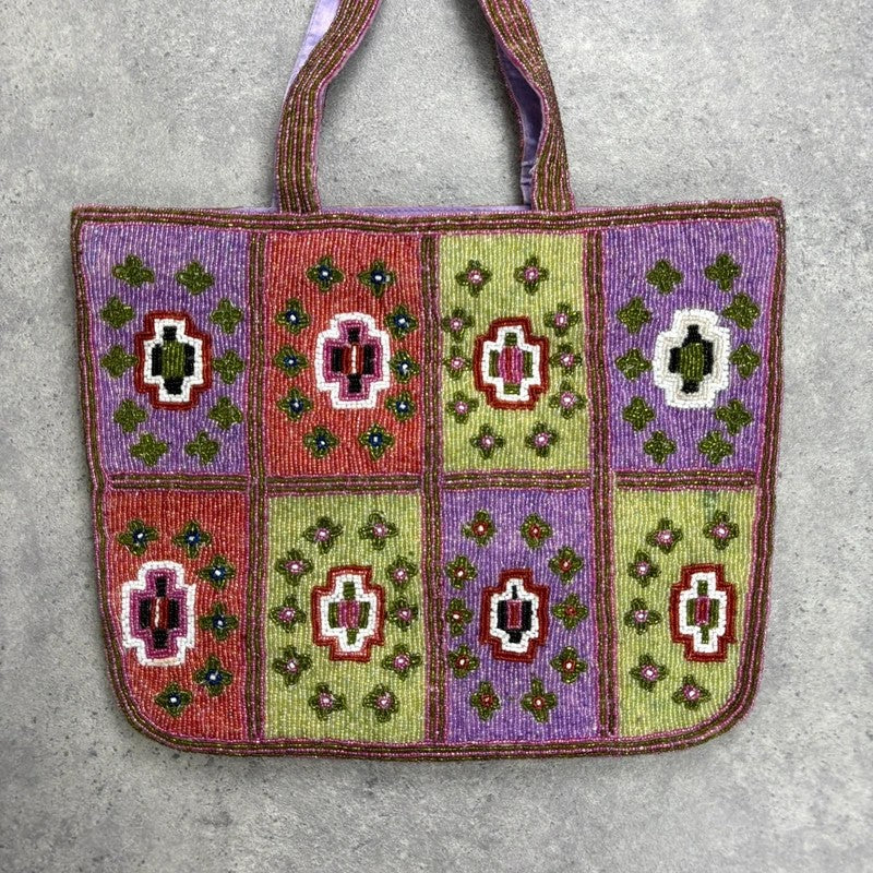 Beaded patchwork hippy boho tote handbag