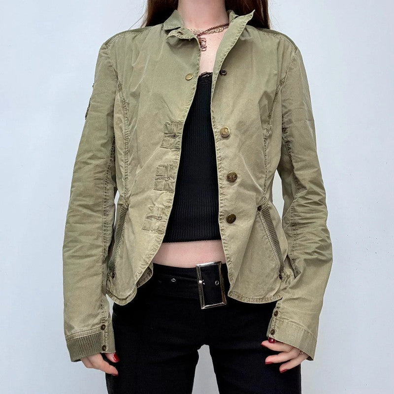 khaki flared utility popper jacket