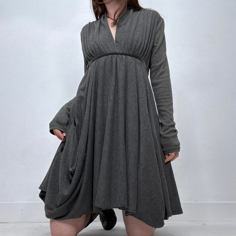 grey knitted long sleeve draped dress