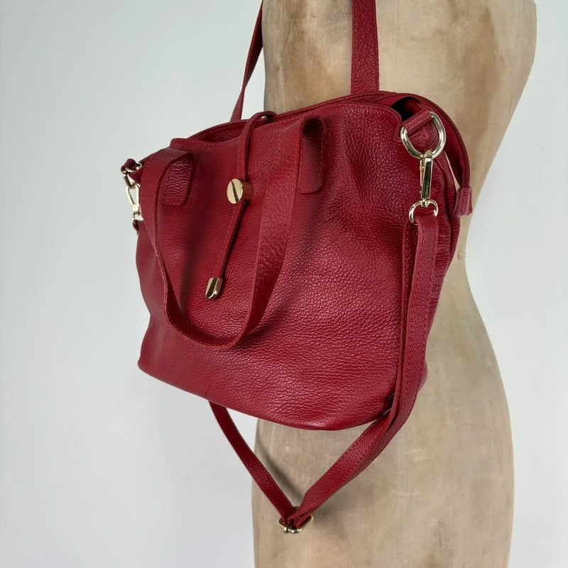 Italian leather red handbag with chic gold hardware