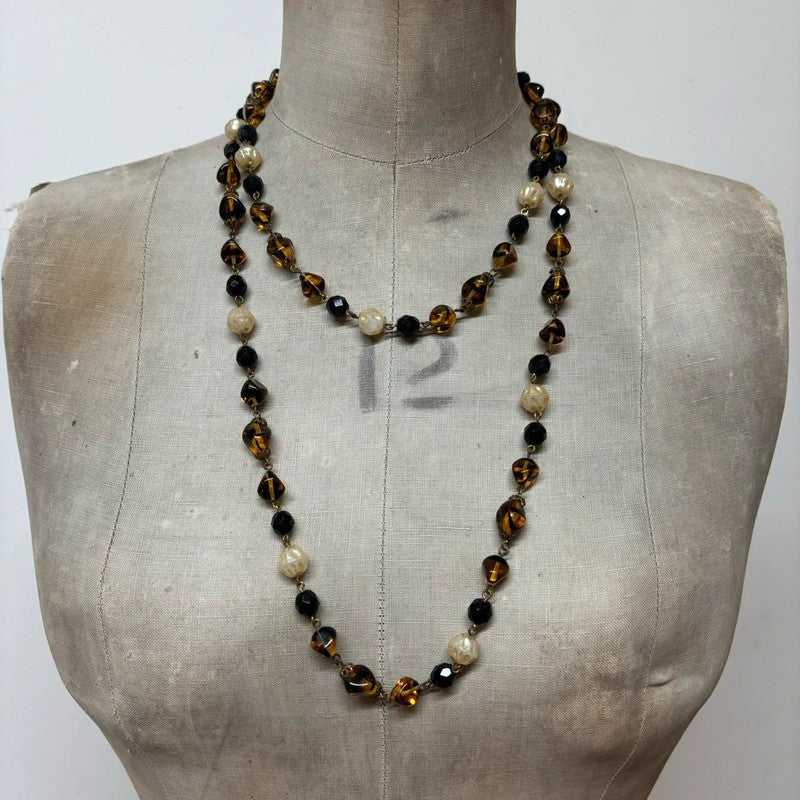 layered chain beaded charm necklace