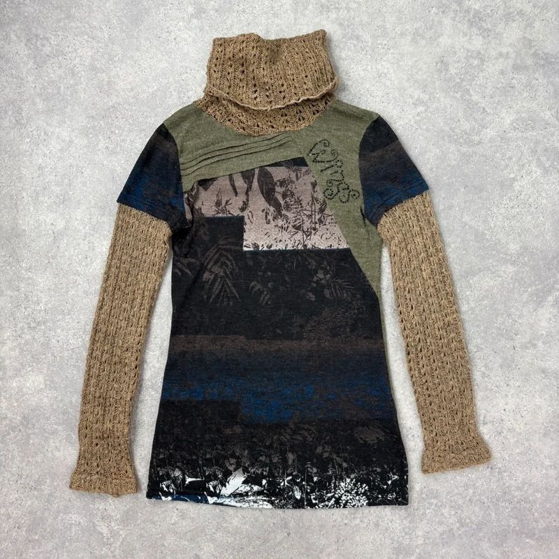 graphic distressed knit jumper