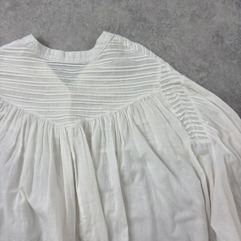 white cotton pleated flared french blouse Orfeo Paris