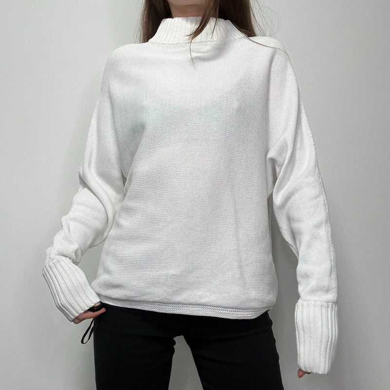 white batwing slouchy cotton knitted jumper