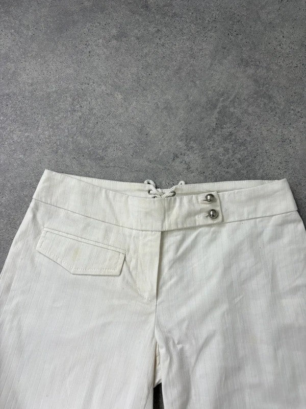 Lot rise white cotton pinstripe flared trousers