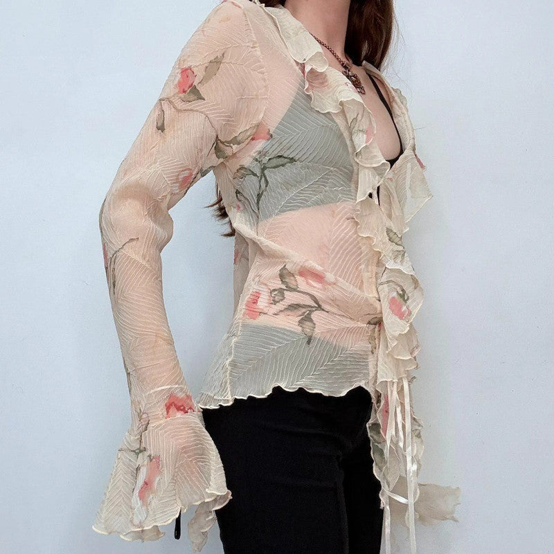 sheer crinkle flutter boho shirt