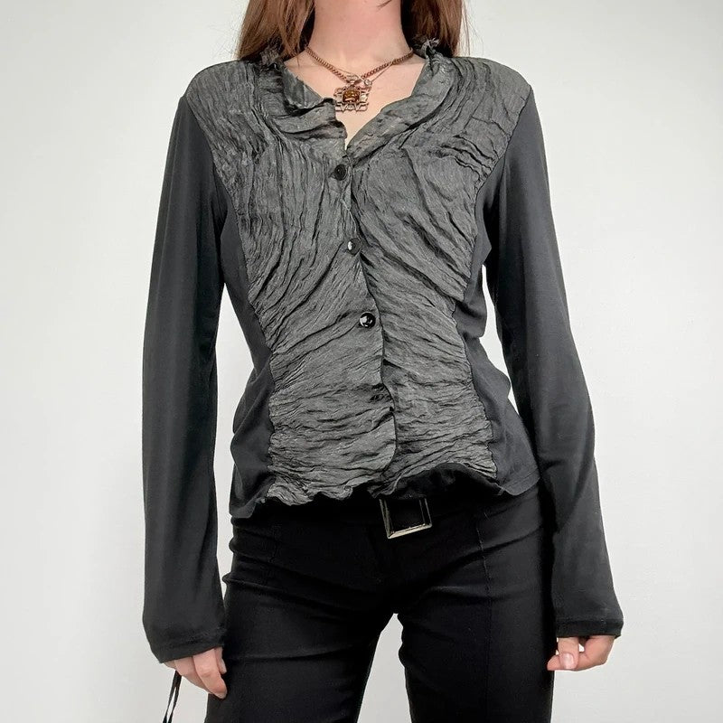 Button through textured cardigan with jersey flare sleeve