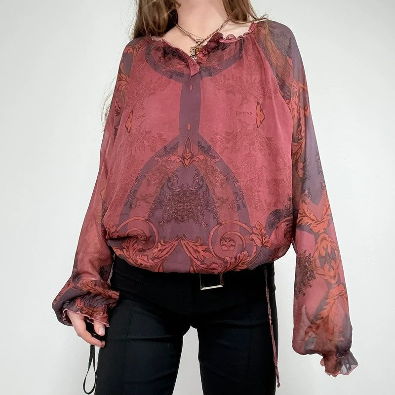 puff slouchy paisley burgundy blouse