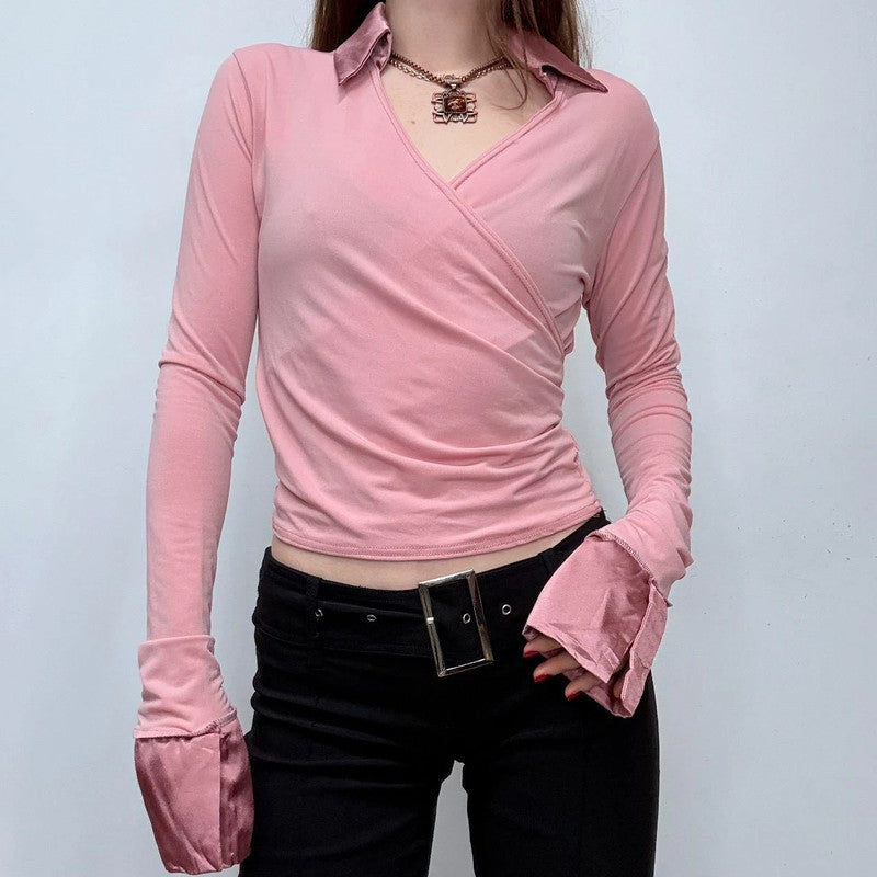cropped pink fitted shirt