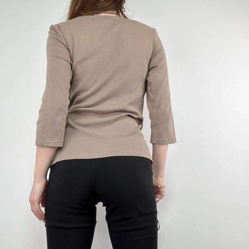 khaki cotton 3/4 length sleeve t-shirt