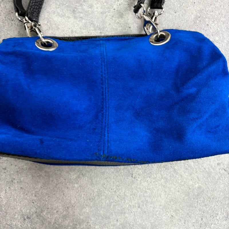 Suede electric blue leather mini eyelet handbag