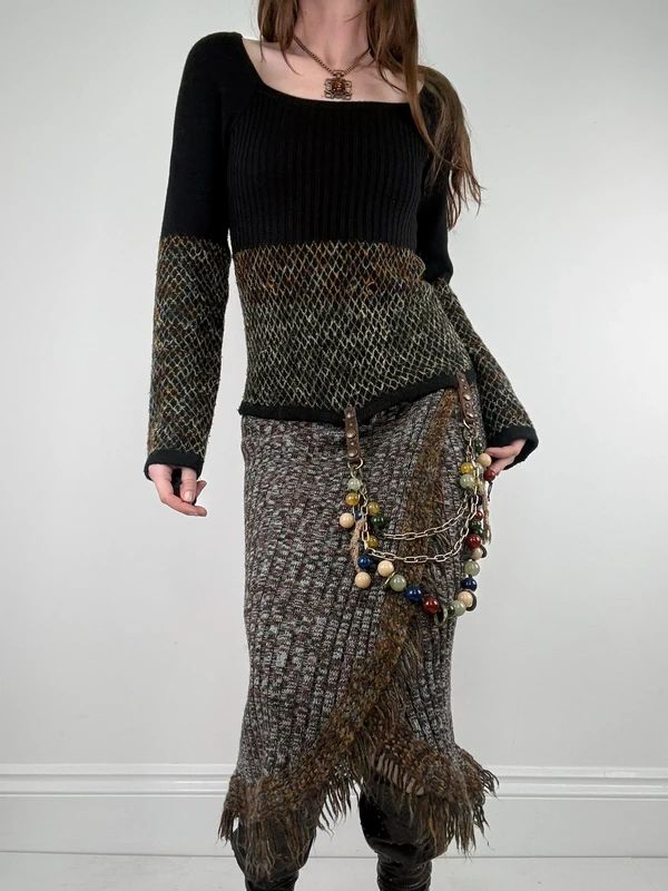 Save the Queen drop waist knitted tassel beaded dress
