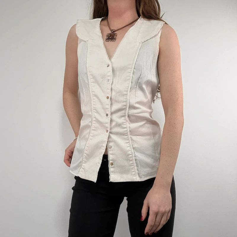 white cotton pleated blouse