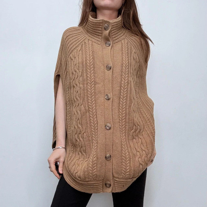 tan cable knit cape cardigan