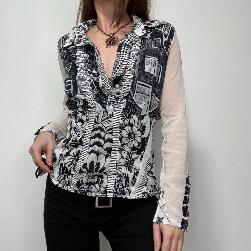 Save the Queen black and white graphic shirt