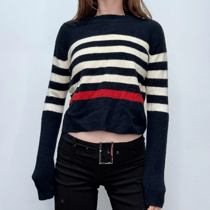 navy wool striped knit jumper
