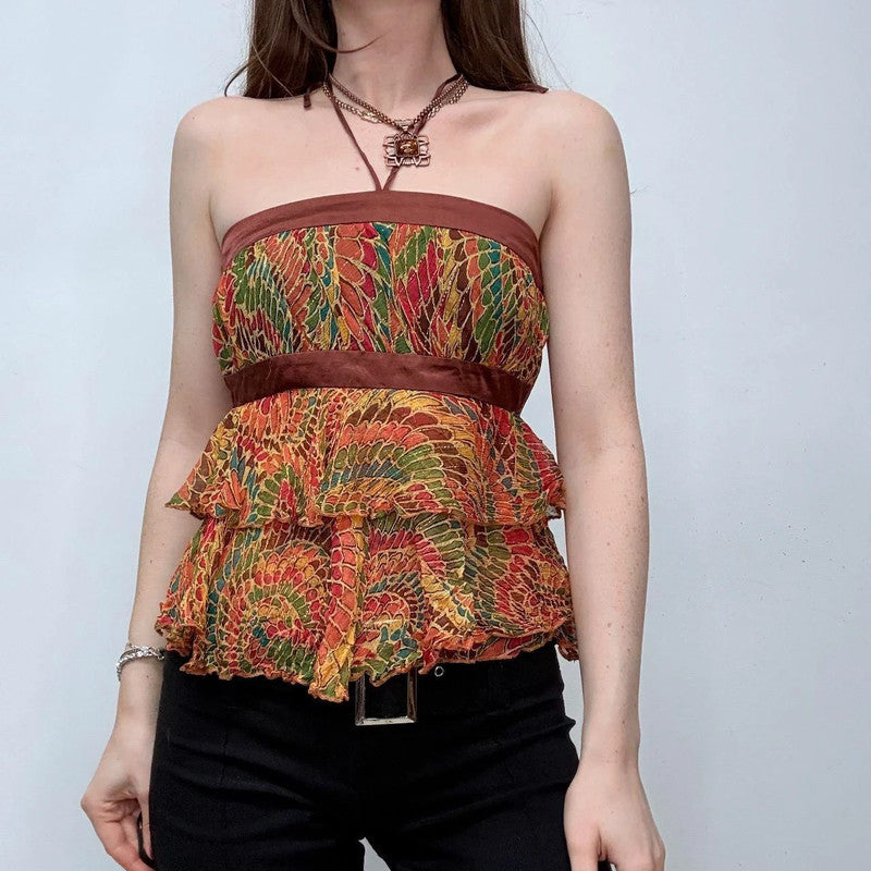 flutter silk halter printed cami