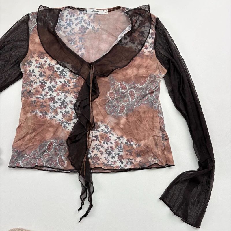 Brown floaty sheer Flared Boho Shirt