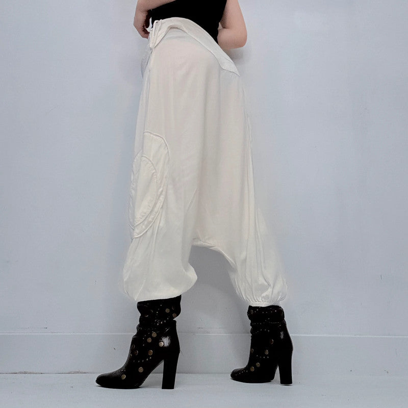 white batwing slouchy trousers