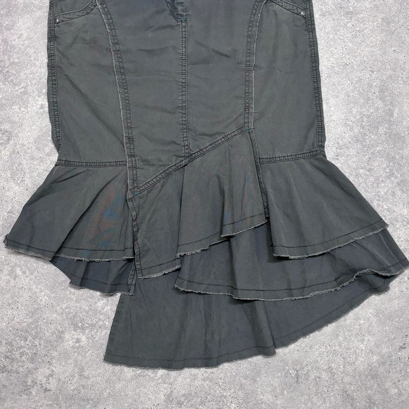 khaki denim asymmetric ruffle skirt