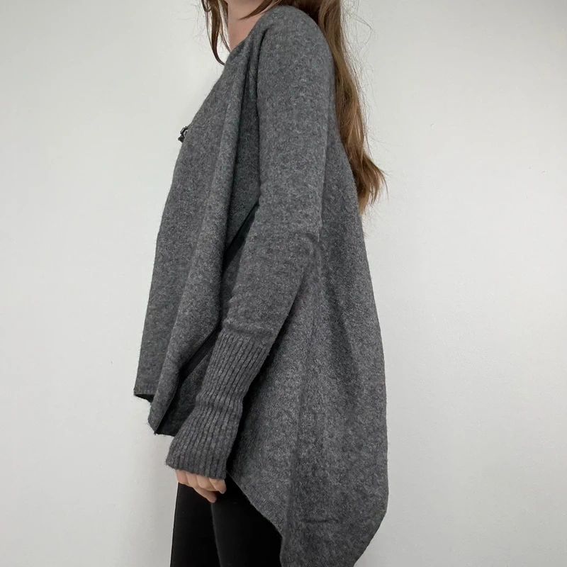 Asymmetric grey wool zip cardigan