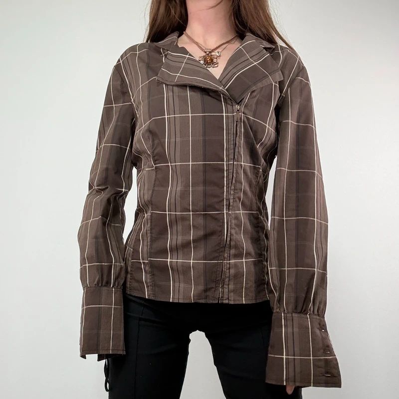 Brown tartan Asymmetric corset Shirt