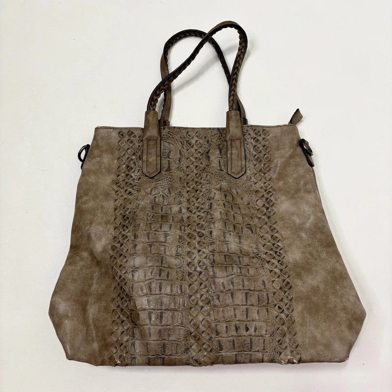brown textured snake skin bag