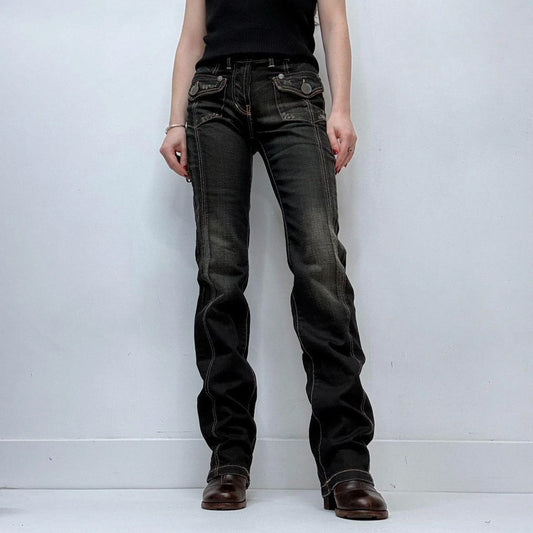 straight leg dark denim cargo jeans