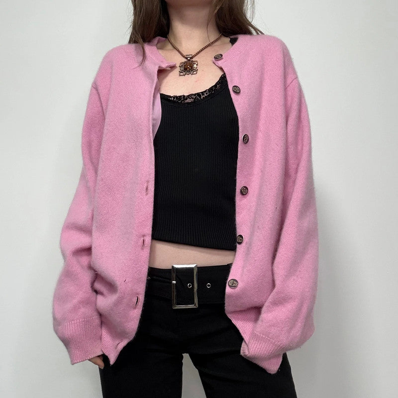 pink cashmere knitted slouchy oversized cardigan