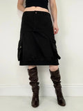 black layered utility midi skirt
