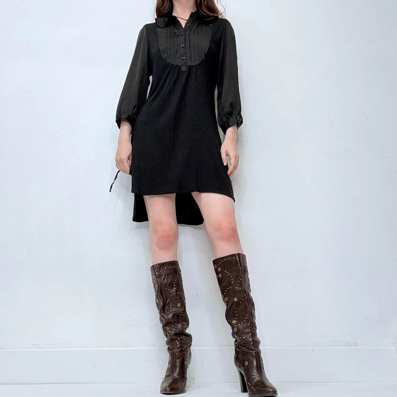 preppy black coquette shirt mini dress