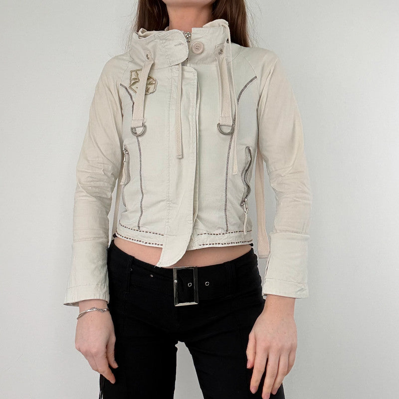 cream utility cropped fitted jacket